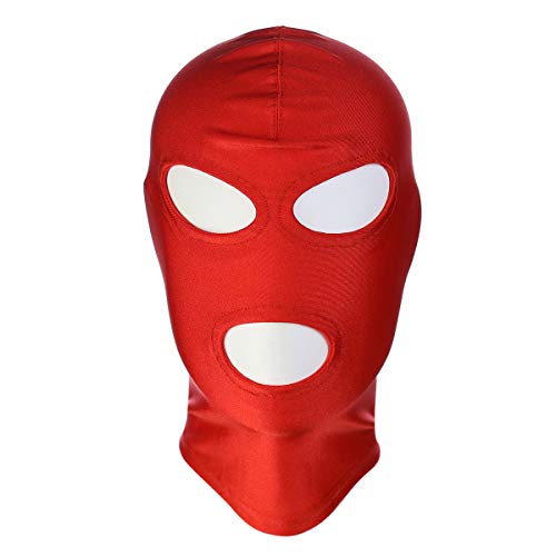 Stretch Cloth Full Head Hood Restraint Soft Head Couples SM Bondage Sexy Headgear Erotic Adult Products Sex Toys (Eye Mouth Opening red)