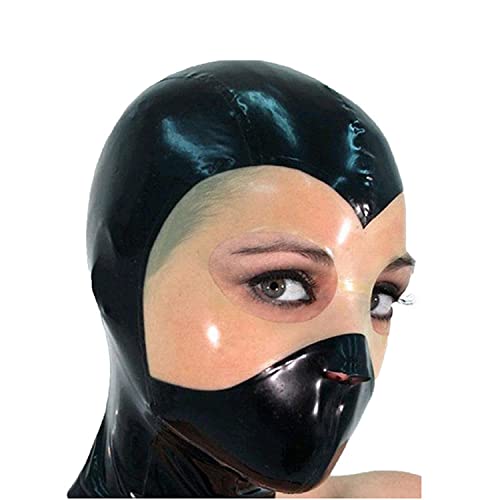 BERMEL Latex Hood Rubber HeadMask,Latex Head Cover,Back Zipper,Natural Latex Handmade for Unisex Cosplay Club Wear (XS)