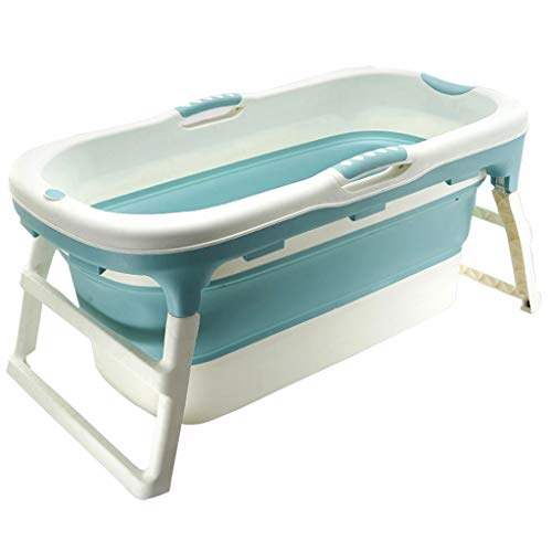 Foldable Plastic Adult Bathtub Portable Bath Barrel Foldable Available Throughout The Family with Carrying Handle 113X59X53CM (Color : Blue)