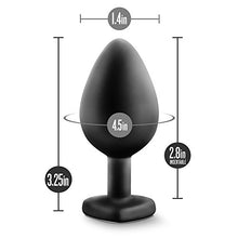 Load image into Gallery viewer, Blush Temptasia Bling Anal Plug - Platinum Cured Puria Silicone - Heart Shaped Butt Toy with Gem Base - Tapered Head for Easy Insertion and Ultrasilk Smooth - Comfortable for Long Term Wear - Black
