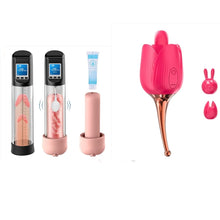 Load image into Gallery viewer, Electric Vacuum Vibrating Penis Pump with Pocket Pussy - Clitoral High-Frequency &amp; Tongue Licking G-Spot Rose Vibrator
