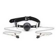 Load image into Gallery viewer, SM Bondage Under Bed Restraint Kit Sex Toy Leather Strap Plastic Mouth Ball Gag with Nipple Clamps Chain Nipple Clips Nipple Jewelry Nipple Toys Role Game Play
