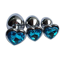 3Pcs Set Luxury Metal Butt Toys Heart Shaped Anal Trainer Jewel Butt Plug Kit S&M Adult Gay Anal Plugs Woman Men Sex Gifts Things for Beginners Couples Large/Medium/Small,Light Blue