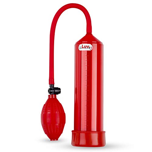 LeLuv Easyop 2.25 Inch by 9 Inch Cylinder Penis Pump Red Bgrip Ball Handle and Soft TPR Vacuum Seal