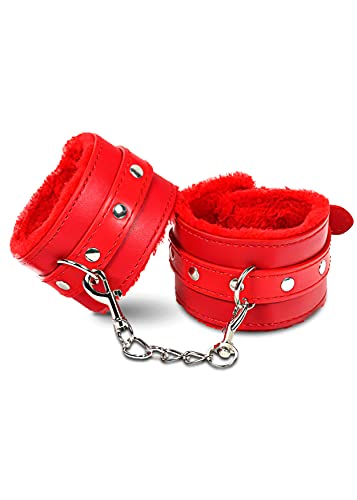 Red Fluffy Handcuffs Sex Adults - Red Sex Handcuffs Fluffy - Adjustable BDSM Fluffy Handcuffs - Fluffy Wrist Handcuffs