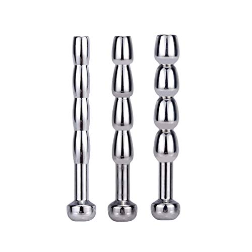 Urethral Sounds, 3 PCS Set Stainless Steel Hollow Penis Plug Multi Beads Urethral Dilators for Beginner (Beginner)