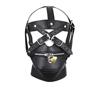 Head Harness PU Leather Hood Zipper Open Mouth Headgear Adult Games Fetish JL-038 (Black)