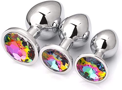 3Pcs Color Set Luxury Metal Butt Toys Heart Shaped Anal Trainer Jewel Butt Plug Kit S&M Adult Gay Anal Plugs Woman Men Sex Gifts Things for Beginners Couples Large/Medium/Small 1