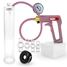 Load image into Gallery viewer, LeLuv Maxi Purple Plus Vacuum Gauge Premium Uncollapsable Silicone Hose Penis Pump Bundle with Soft Black TPR Seal &amp; 4 Sizes of Constriction Rings 12 inch x 2.125 inch Cylinder
