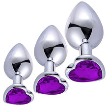 Load image into Gallery viewer, Anal Butt Plug Trainer Kit 3 PCS Metal Butt Plugs Heart Shaped Jewelry Anal Sex Trainer Toys Unisex Valentine&#39;s/Birthday Gift for Beginners Advanced Users (Deep Purple)
