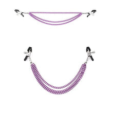 Load image into Gallery viewer, GOVVI Nipple Clamps Sex Pleasure Women,Nipple Clip with Chain Nipple Clamps, Non Piercing Adjustable Clips,Clip On Nipple Rings Decorative Clip for Men Women (Purple)
