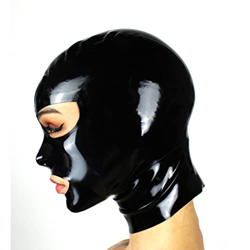 Latex Hood Mask Women's Rubber Full Face Party Mask with with Big Eyes Nose and Mouth Zipped Latex Mask (S, 0.6mm-zipper)