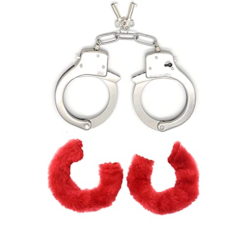 JASINCESS Plush Handcuffs with Keys Toy Handcuffs Stage Costume Props (Red)