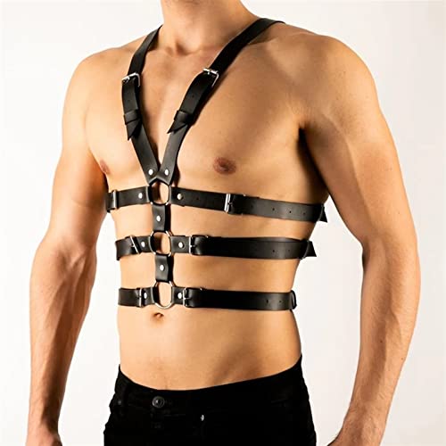 CAOMIAN Handmade PU Sex Harness Belt Fetish Men Gay Underwear Gothic Exotic Punk Style Adjustable Body Chest Harness BDSM Bondage Belt (Color : Style1, Size : One Size)