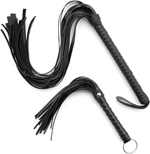 Load image into Gallery viewer, 2 PCS 28-inch and 11.8-inch Black Riding Whip, fine Soft Whip, Faux Leather Whip, Equestrian Whip, Lovers Whip
