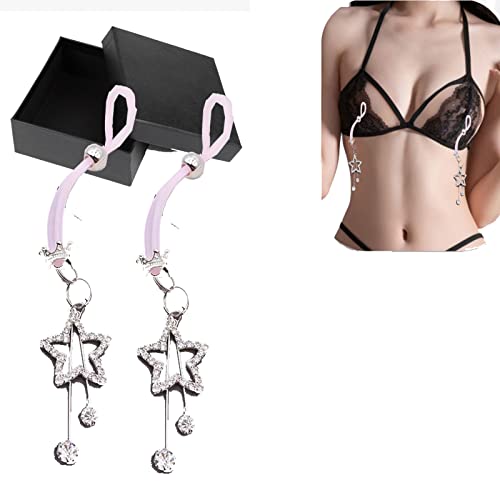 alievoke Rhinestone Pendant Nipple Clamps, Adjustable Breast Nipple Clamps for Sex Pleasure, Nipple Shield Nipple Clamps Jewelry Rhinestone Pendant (C)