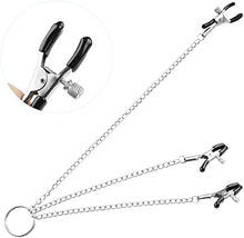 Load image into Gallery viewer, Adjustable 3 Heads Nipple Clips, Nipple Clamps with Chain &amp; Soft Rubber Cap, Nipple Clamps for Sex Pleasure, for Pleasure Toys Nipple, Suitable for Adult Role Playing Games (a)
