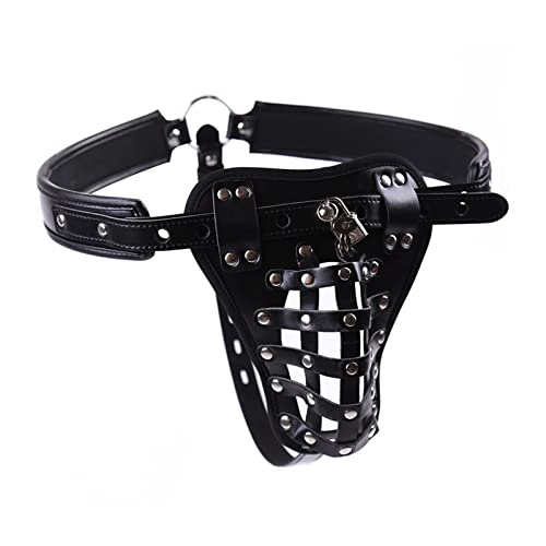 FHBWQY Leather Men's Chastity Belt Penis Lock Cage Adult Fun SM Alternative Toy Leather Chastity Pants