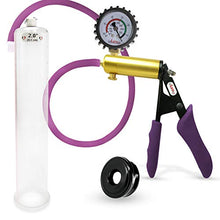 Load image into Gallery viewer, LeLuv Ultima Purple Premium Penis Pump with Ergonomic Grips and Silicone Hose + Gauge &amp; Cover, Sleeve | 12&quot; x 2.00&quot; Diameter
