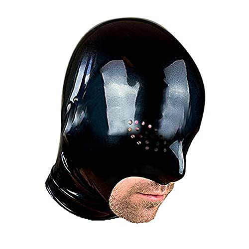 BERMEL Latex Hood Rubber HeadMask,Latex Head Cover,Back Zipper,Natural Latex Handmade for Unisex Cosplay Club Wear (XS)