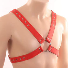 Load image into Gallery viewer, Red Leather Harness for Men, Premium Adjustable Punk Men Body Chest Harness for Clubwear Parties
