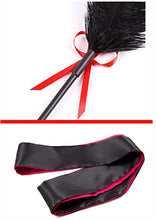 Load image into Gallery viewer, Feather Tickler and Eye Mask Set, French Tickler, Tickler Whip, Whip Feather, Satin Eye Mask, Silk Blindfold, Red, 20
