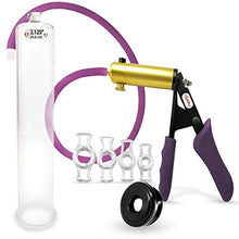 Load image into Gallery viewer, LeLuv Ultima Purple Premium Penis Pump with Ergonomic Grips and Silicone Hose w/Sleeve &amp; Cock Rings - | 12&quot; x 2.125&quot;
