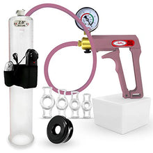 Load image into Gallery viewer, LeLuv Vibrating Premium Penis Pump Uncollapsable Silicone Hose Maxi Purple Plus Vacuum Gauge Bundle with Soft Black TPR Seal &amp; 4 Sizes of Constriction Rings 12 inch x 2 inch Cylinder
