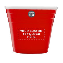 Load image into Gallery viewer, Custom Party Cup Shot Glasses 2 oz. Set of 50, Personalized Bulk Pack - Made with Hard Plastic, Great for Birthdays, Parties, Indoor &amp; Outdoor Events - Red
