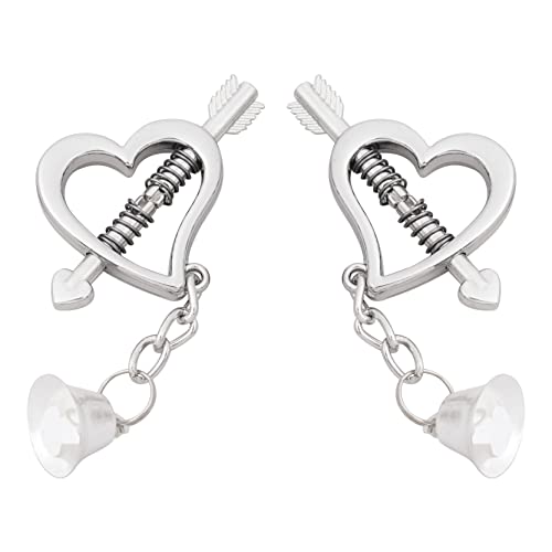 Loloda 2Pcs Non-Piercings Nipple Clamps Clips Breast Nipple Shields Rings with Internal Spike Couple Pleasure Erotic Sex Toy Silver Type D One Size