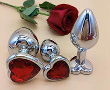 Load image into Gallery viewer, 3Pcs Set Luxury Metal Butt Toys Heart Shaped Anal Trainer Jewel Butt Plug Kit S&amp;M Adult Gay Anal Plugs Woman Men Sex Gifts Things for Beginners Couples Large/Medium/Small,Red
