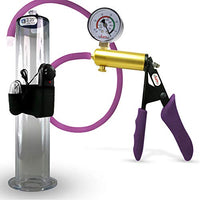 LeLuv Ultima Purple Premium Vibrating Penis Pump with Ergonomic Grips and Silicone Hose, Gauge | 12