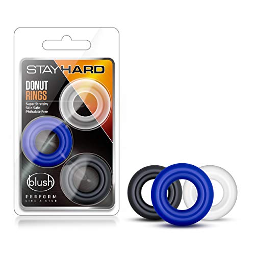 Blush Stay Hard Donut Cock Rings - Soft, Super Stretchy - Increase Stamina - Longer, Harder, Bigger Erections - Add Girth - Performance, Pleasure Enhancing for ED Sex Toy for Men, Couples - Black