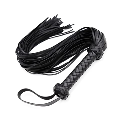 VENESUN Bondage Spanking Flogger, 25inch Faux Leather Whips for Adult BDSM Play, Black