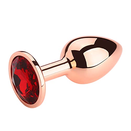 Rose Gold Tone Beginners Anal Plug Butt Plug Red Crystal Metal Smooth Stainless Steel Stimulation Toy for Adult Men Women Valentine's Day Gift Washable