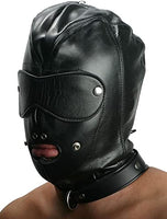 Real Leather Premium Locking Slave Head Hood Fetish BDSM Bondage Role Play Gay Interest (Medium, Black)