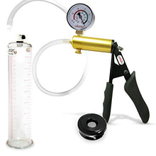 Load image into Gallery viewer, Vacuum Penis Pump Ergonomic Silicone Grip LeLuv Ultima Black with Gauge + TPR Sleeve 9&quot; x 2.125&quot; Diameter
