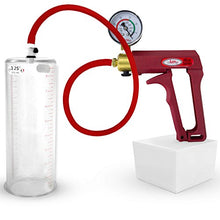 Load image into Gallery viewer, LeLuv Premium Penis Pump Maxi Red Upgraded Uncollapsible Slippery Silicone Hose Plus Vacuum Gauge | 9 inch Untapered Length x 3.25 inch Diameter Cylinder
