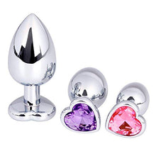 Load image into Gallery viewer, 3Pcs/Set Stainless Steel Trainer Kit Beginner Set for Women and Men, Jewerly Design Fetish Heart Metal Anal Butt Plug for Sex, Large Medium Small Stimulation Sex Toy for Unisex Masturbation (Purple)
