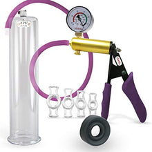 Load image into Gallery viewer, LeLuv Ultima Purple Premium Penis Pump with Ergonomic Grips and Silicone Hose, Gauge + Sleeve &amp; Cock Rings | 12&quot; x 2.75&quot;
