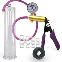 LeLuv Ultima Purple Premium Penis Pump with Ergonomic Grips and Silicone Hose, Gauge + Sleeve & Cock Rings | 12