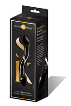 Load image into Gallery viewer, Secret Kisses Handblown Glass Double Ended Dildo Black Gold (7.5&quot;)
