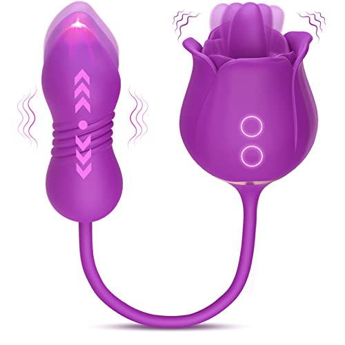 Sex Toy Dildo Vibrator for Women - 3 in 1 Rose Sex Toys Clitoral Tongue Licking Thrusting G Spot Vibrators with 9 Modes, Rose Adult Sex Toys Games, Clit Stimulator Anal Dildos for Womens Man Couples