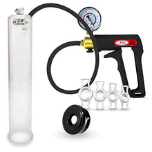 Load image into Gallery viewer, LeLuv Black Maxi Penis Pump with Gauge Premium Silicone Hose Bundle with Soft Black TPR Seal and 4 Sizes of Constriction Rings 12 inch Length x 2.00 inch Diameter Cylinder
