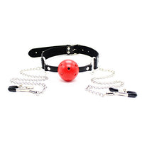 Bondage Under Bed Restraint Kit SM Sex Toy Plastic Mouth Ball Gag with Nipple Clamps Chain Nipple Clips Nipple Jewelry Nipple Toys