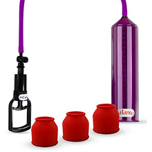 Load image into Gallery viewer, Bundle of 2 Items: LeLuv Vacuum Pump Tgrip Easyop Purple 2.25 Inch x 9 Inch Cylinder Premium Silicone Hose Bundle with 3 Small Sleeves
