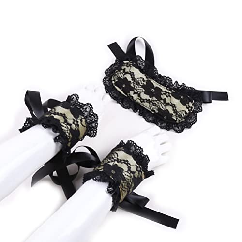 PRETYZOOM Lace Blindfold and Set Eye Blindfold with Ribbon Ties Eye Masks for Adult Women Party Flirting Couple Golden