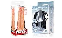 Sexy, Kinky Gift Set Bundle of Massive Triple Threat 3 Cock Dildo and Icon Brands The Silver Starter, Bejeweled Heart Stainless Steel Plug, Diamond