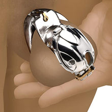 Load image into Gallery viewer, MASTER SERIES Entrapment Deluxe Locking Chastity Cage for Men, and Couples. Stainles Steel Cage with 4 Different Components Perfect for Chastity Play. 5 Piece Set, Silver.
