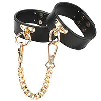 NOPNOG SM Toys with Shackles/Whip/Handcuffs/Collar - Leather and Metal Sex Bondage Tool - Gold and Black (Shackles)